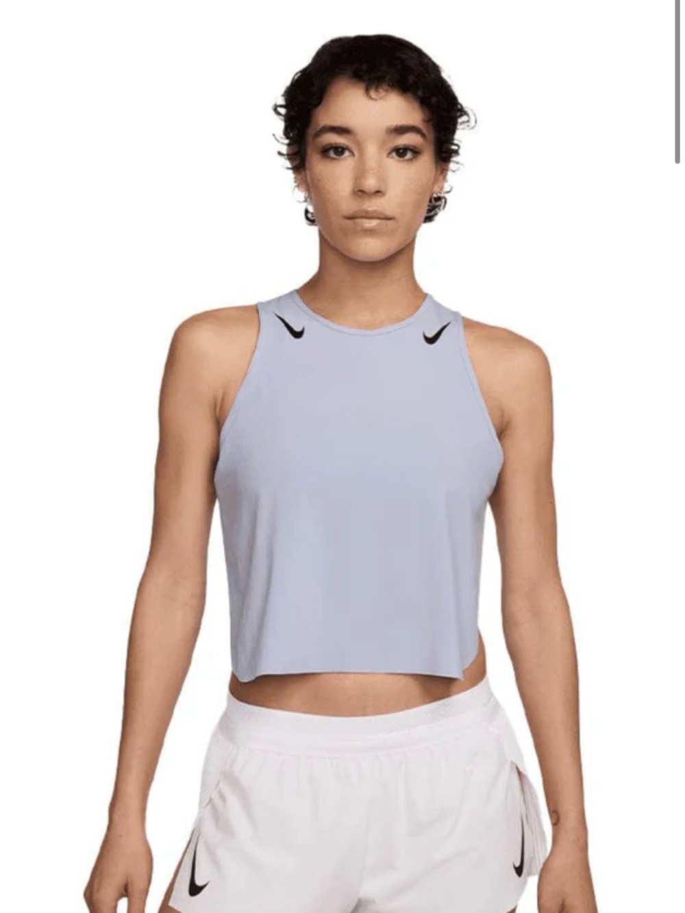 Nike AeroSwift Dri-Fit ADV Lavender Racerback Cropped Tank with Black Swooshes